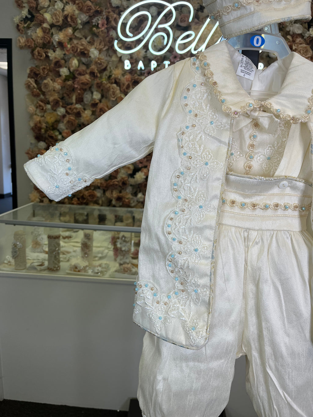Prince Ricardo boy outfit in ivory with blue stones FINAL SALE/VENTA FINAL