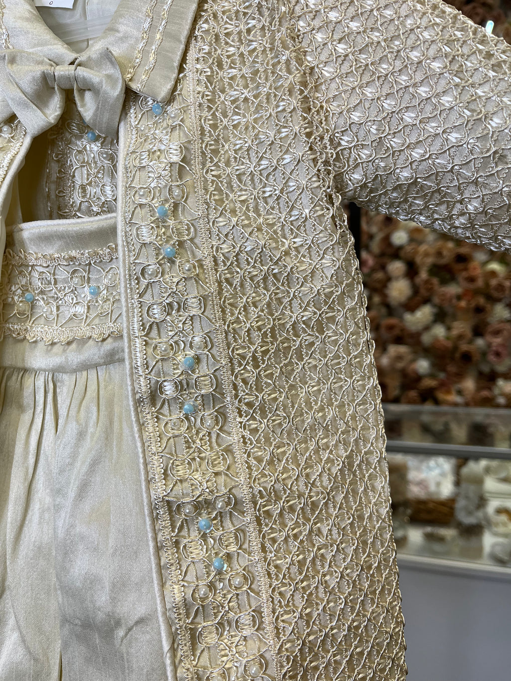 Prince Samuel boy outfit in Champagne with blue stones FINAL SALE/VENTA FINAL