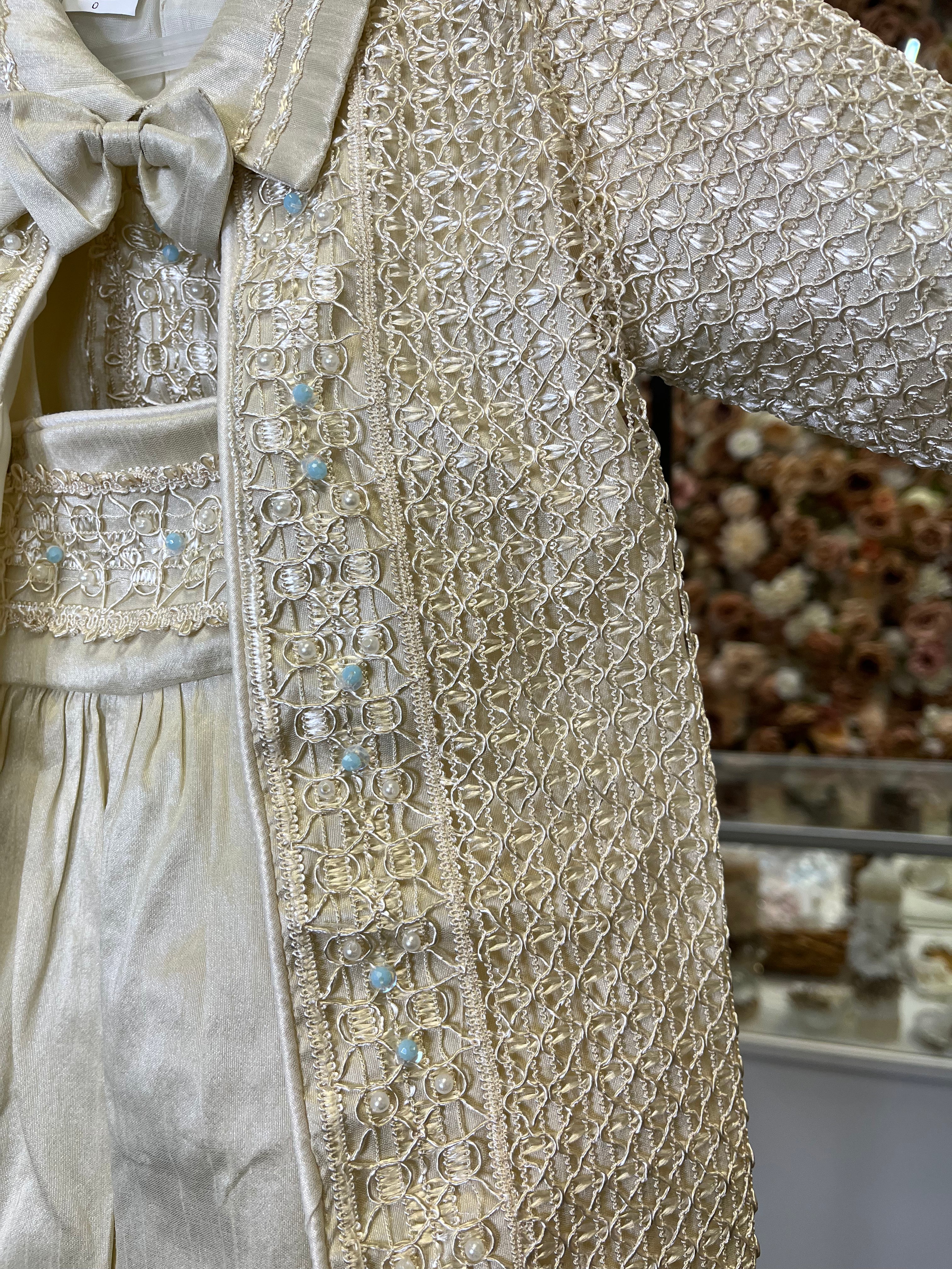 Prince Samuel boy outfit in Champagne with blue stones FINAL SALE/VENTA FINAL