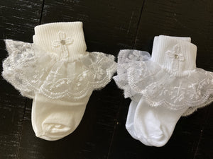 Girl baptism socks with cross