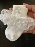 Girl baptism socks with cross