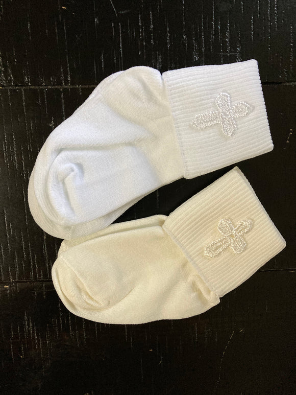 Boy baptism socks with cross