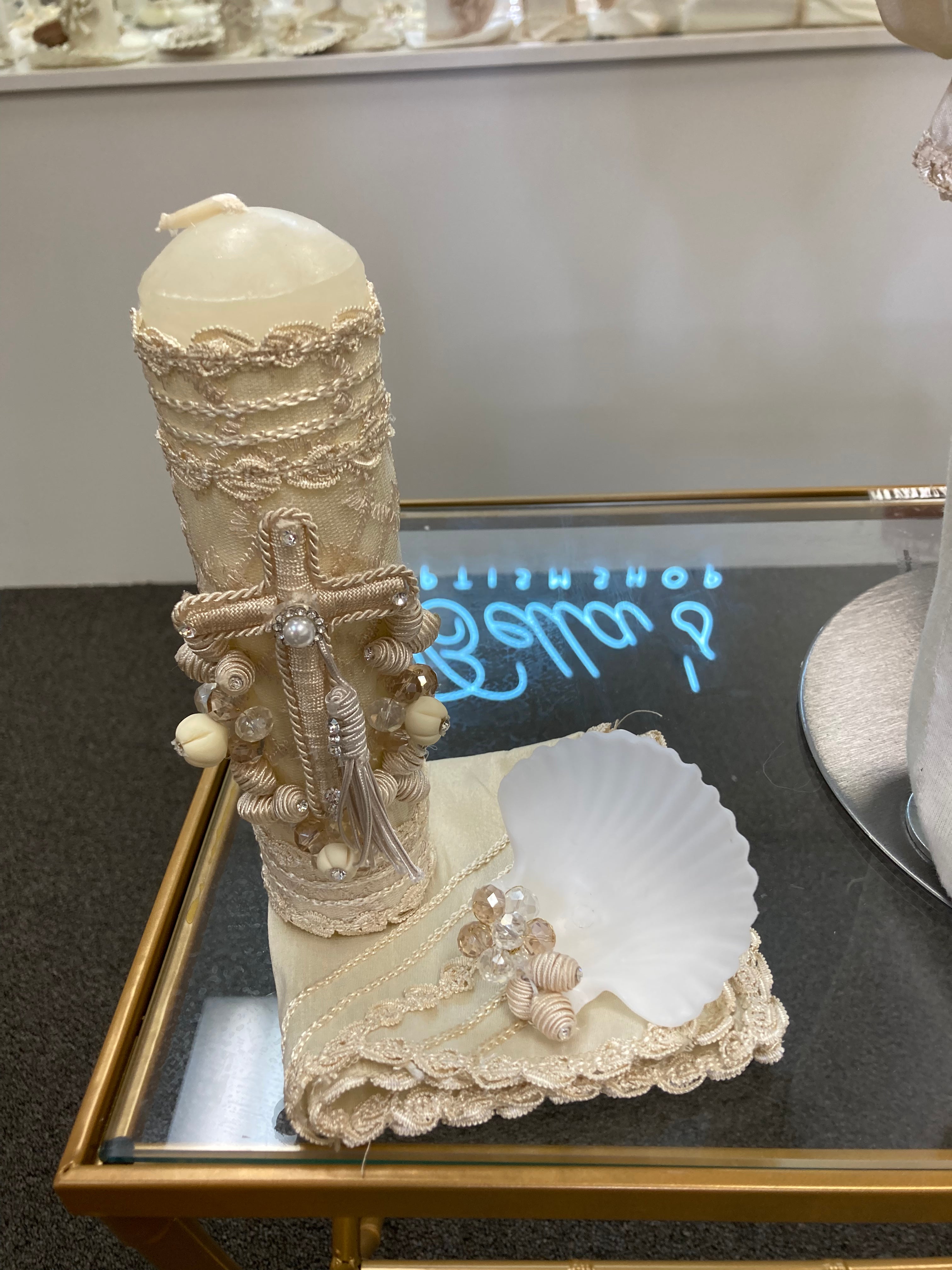 Prince Ovet boy outfit in Champagne with blue stones FINAL SALE/VENTA FINAL