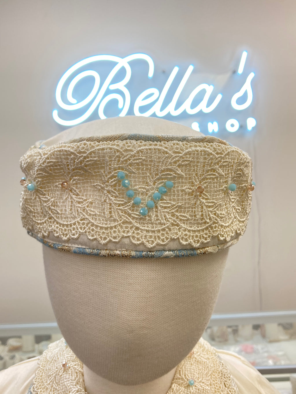 Prince Emmanuel boy outfit in ivory with blue stones FINAL SALE/VENTA FINAL