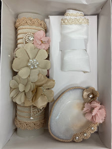 3 piece Girl baptism candle set in champage Style 38