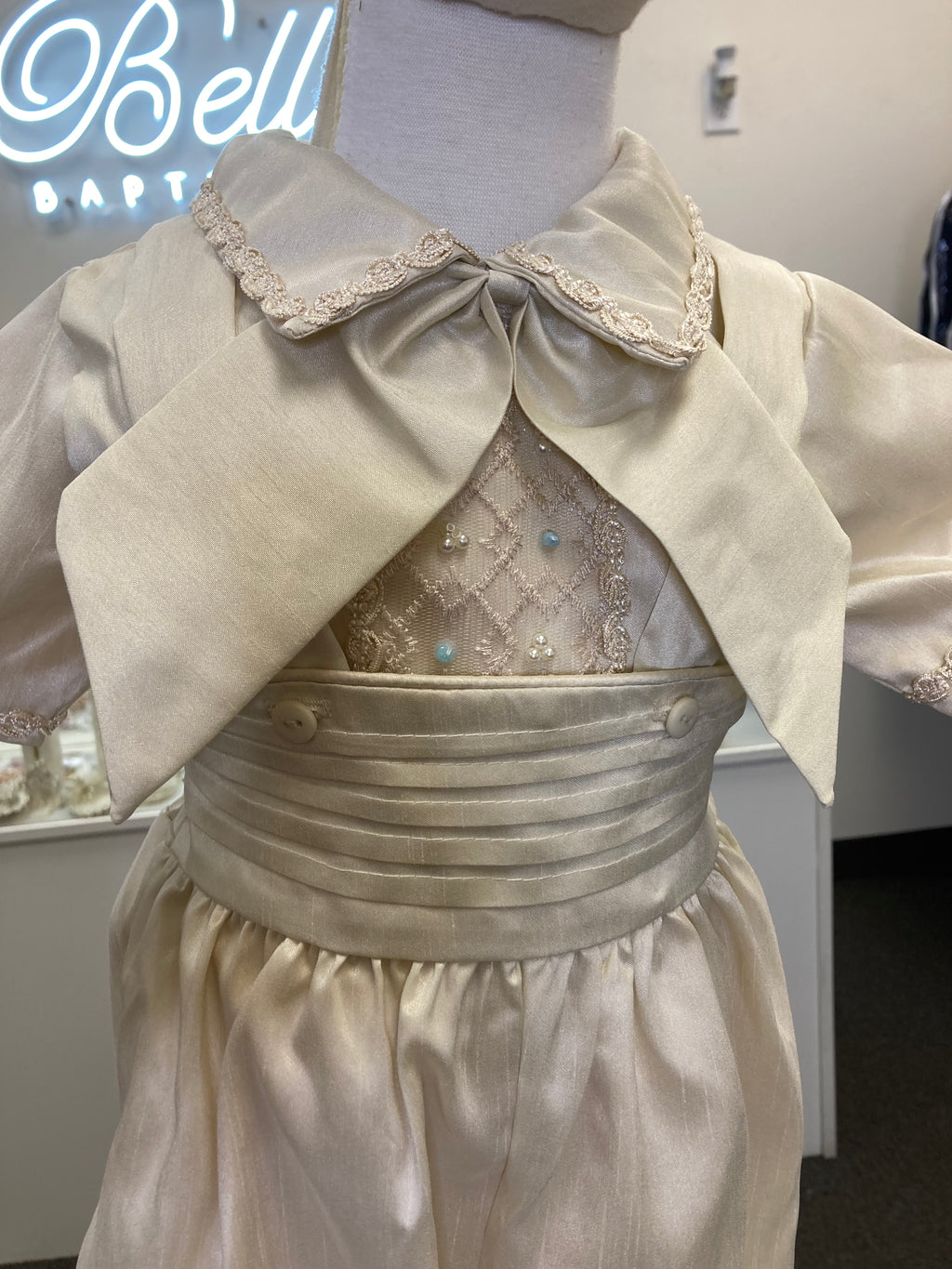 Prince Ovet boy outfit in Champagne with blue stones FINAL SALE/VENTA FINAL