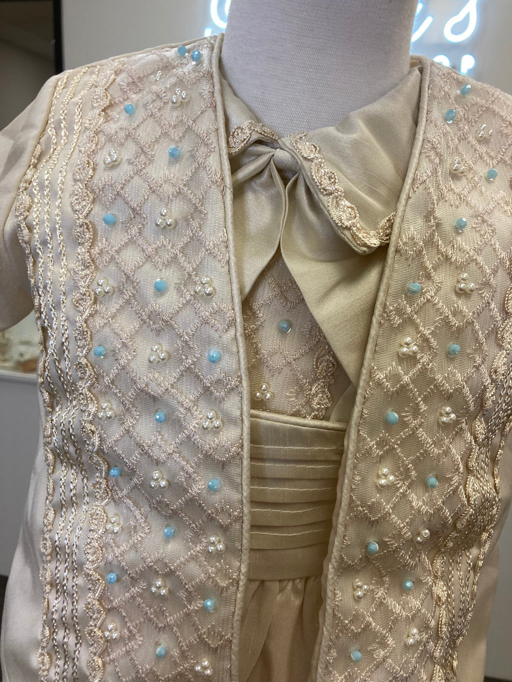 Prince Ovet boy outfit in Champagne with blue stones FINAL SALE/VENTA FINAL