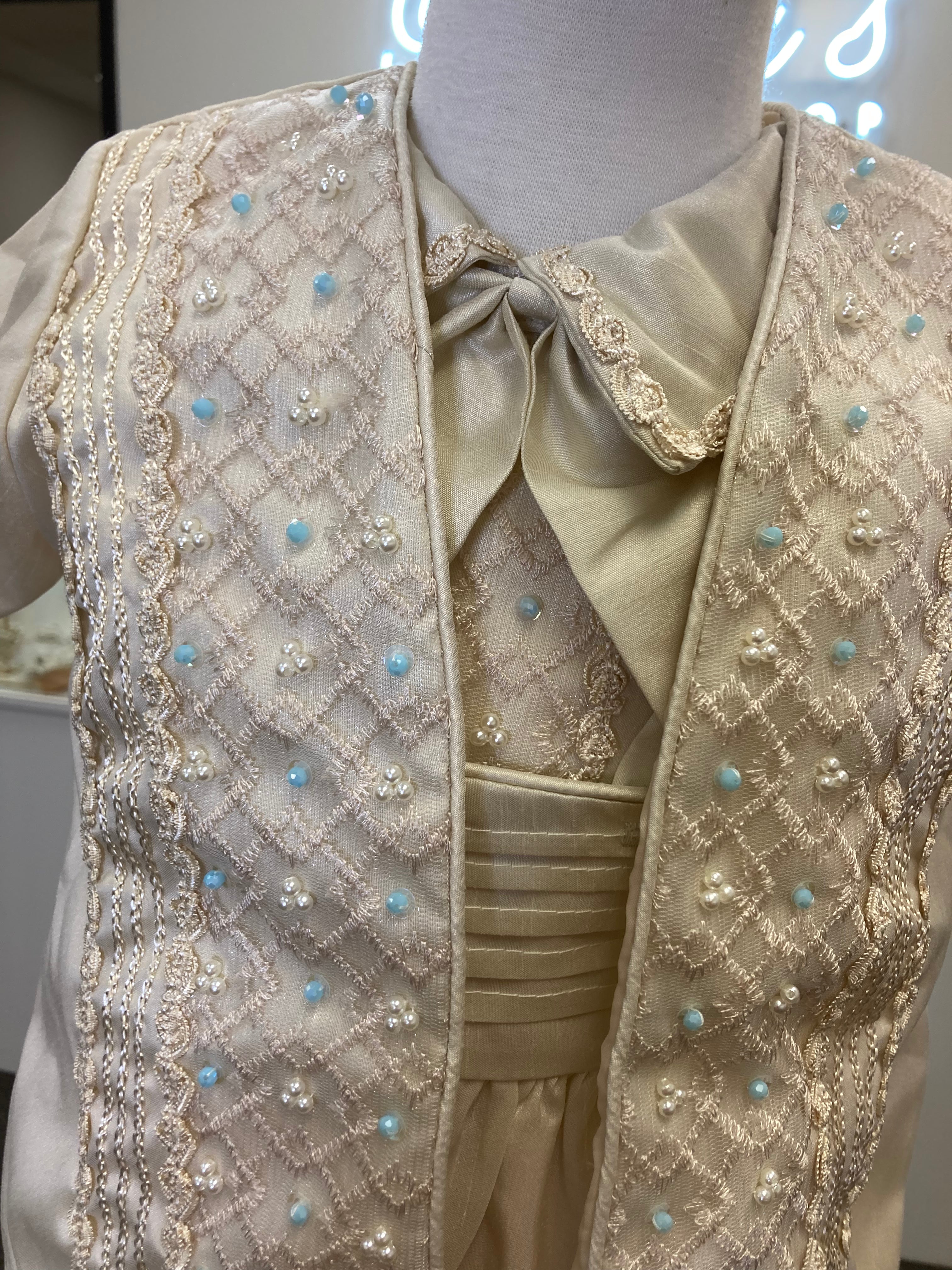 Prince Ovet boy outfit in Champagne with blue stones FINAL SALE/VENTA FINAL