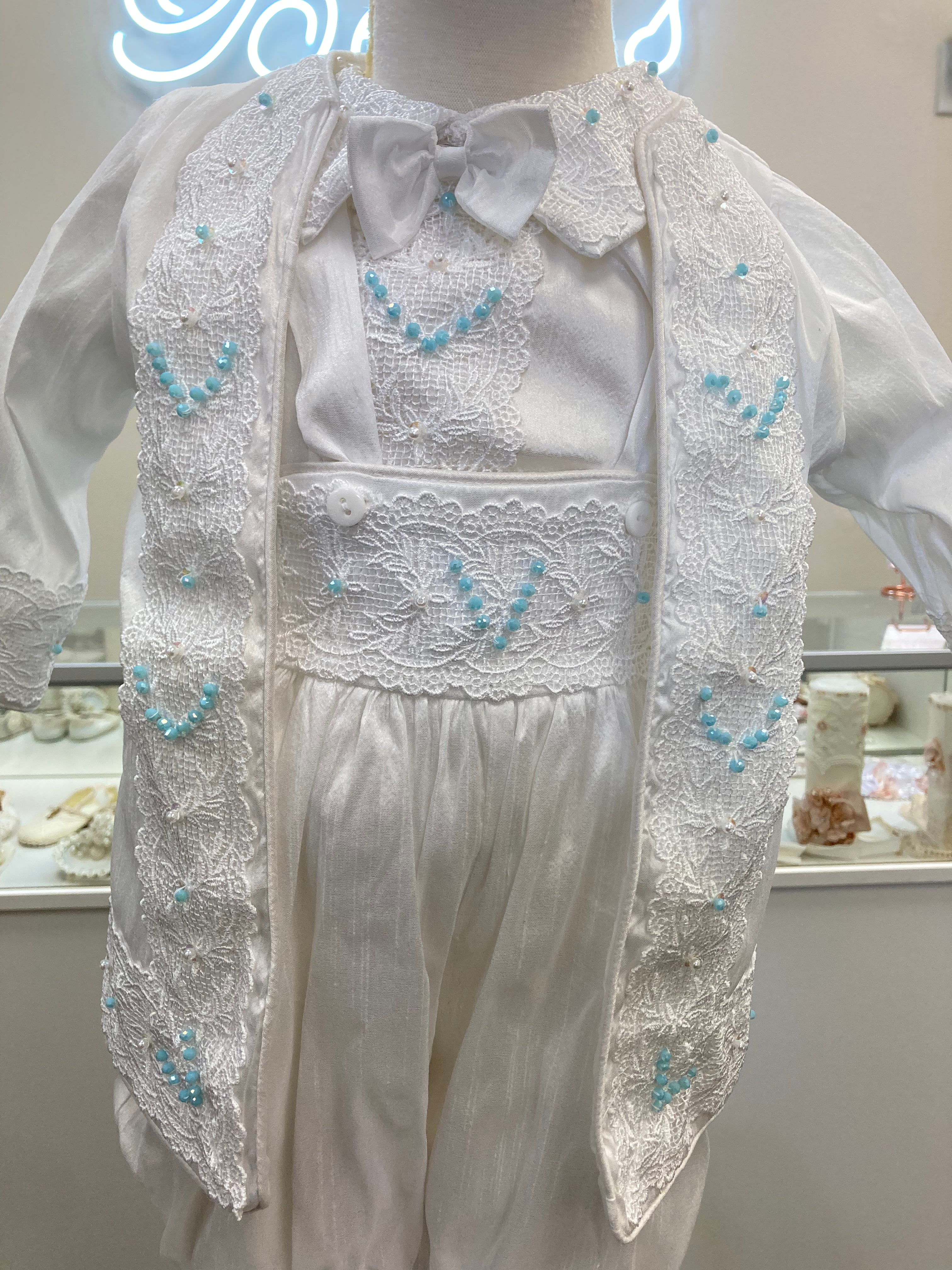 Prince Emmanuel boy outfit in White with Blue stones FINAL SALE/VENTA FINAL