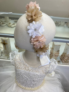 Girl headpiece in white/pink/brown tones Style 19