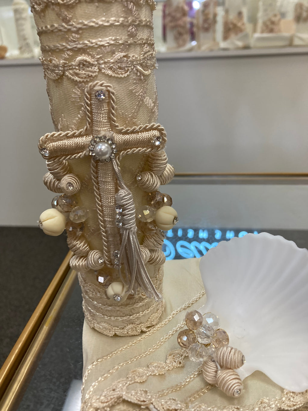 Prince Ovet boy outfit in Champagne with blue stones FINAL SALE/VENTA FINAL