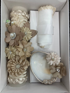 3 piece Girl baptism candle set in champage Style 32