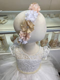 Girl headpiece in white/pink/brown tones Style 19