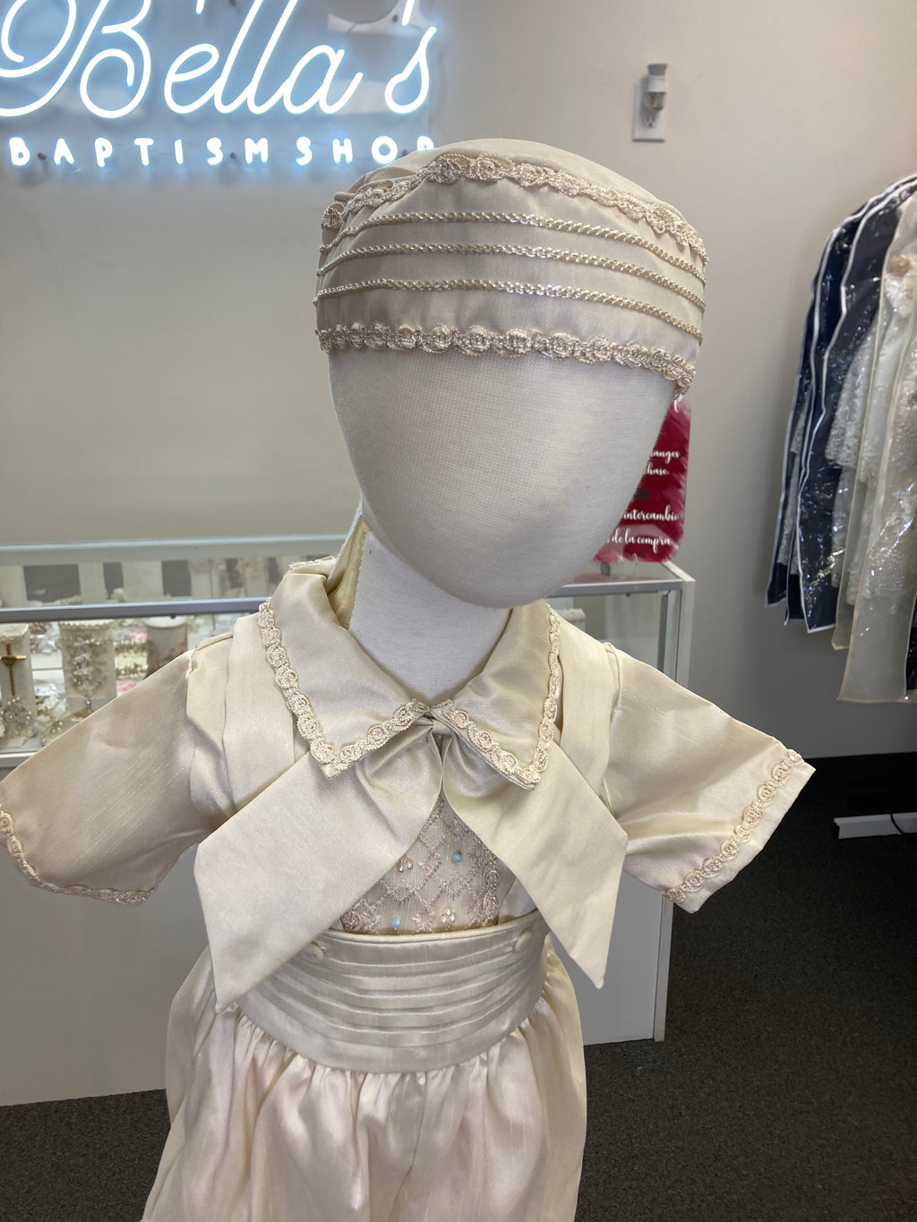 Prince Ovet boy outfit in Champagne with blue stones FINAL SALE/VENTA FINAL