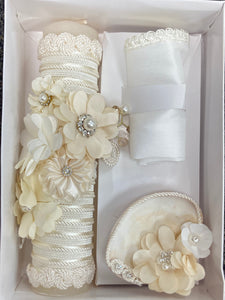 3 piece Girl baptism candle set in ivory Style 71