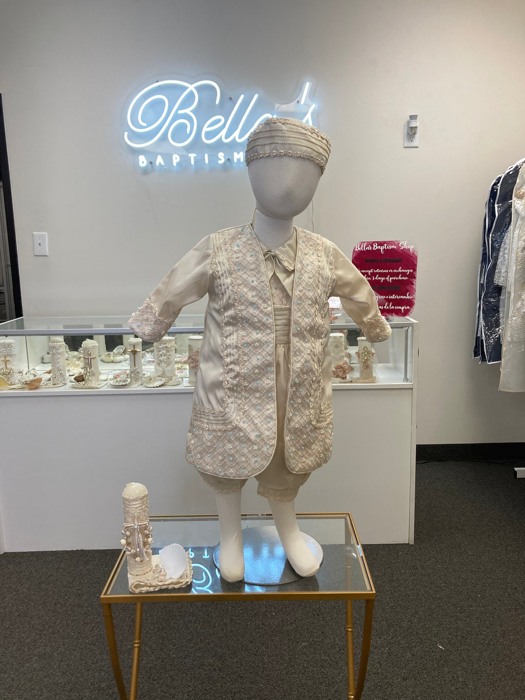 Prince Ovet boy outfit in Champagne with blue stones FINAL SALE/VENTA FINAL