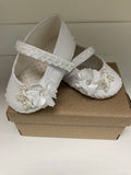 Girl Baptism White Shoe With white flowers (ONLY SIZE 7 & 8)