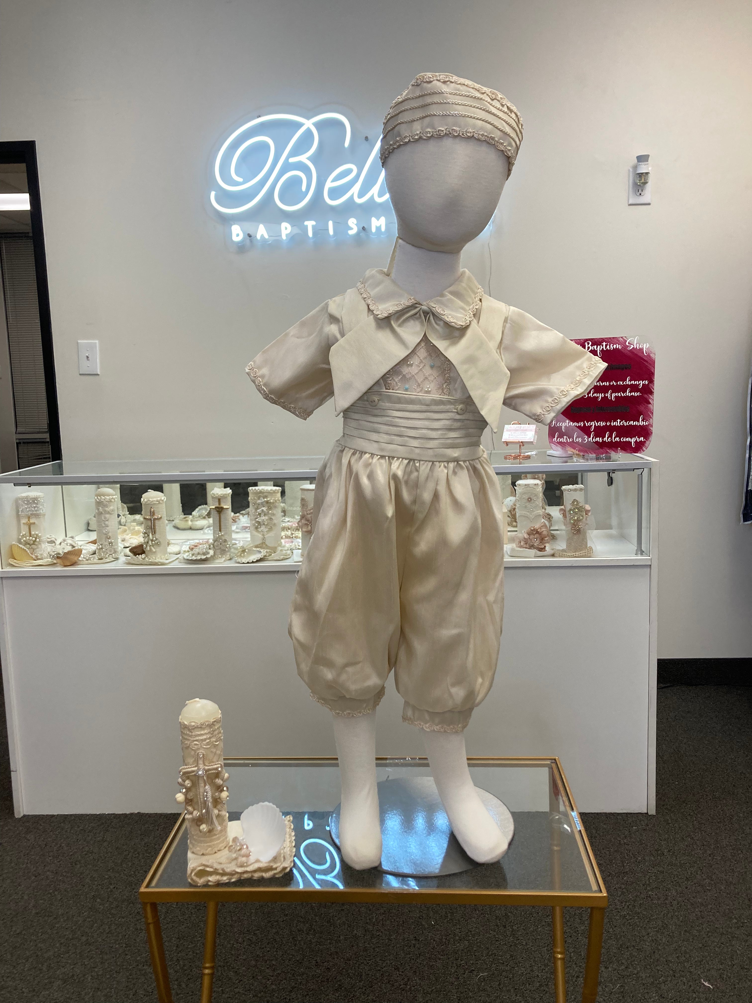 Prince Ovet boy outfit in Champagne with blue stones FINAL SALE/VENTA FINAL