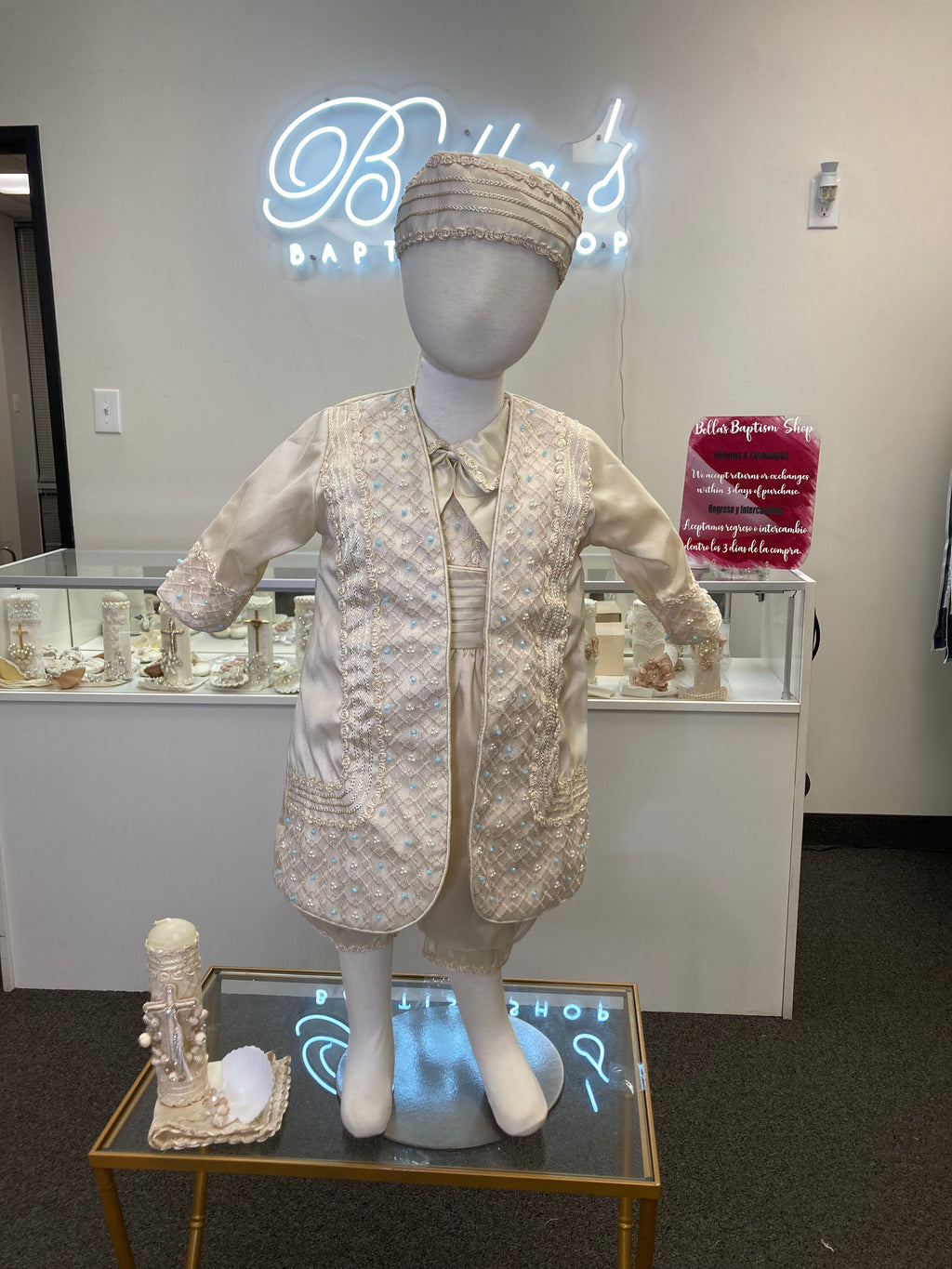 Prince Ovet boy outfit in Champagne with blue stones FINAL SALE/VENTA FINAL