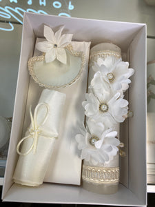 3 piece Girl baptism candle set in Ivory Style 18