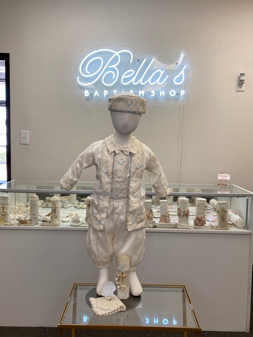 Prince Emmanuel boy outfit in ivory with blue stones FINAL SALE/VENTA FINAL