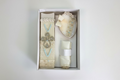 3 piece Cross Baptism Candle Set for boys in ivory and blue style MAXIMILIANO