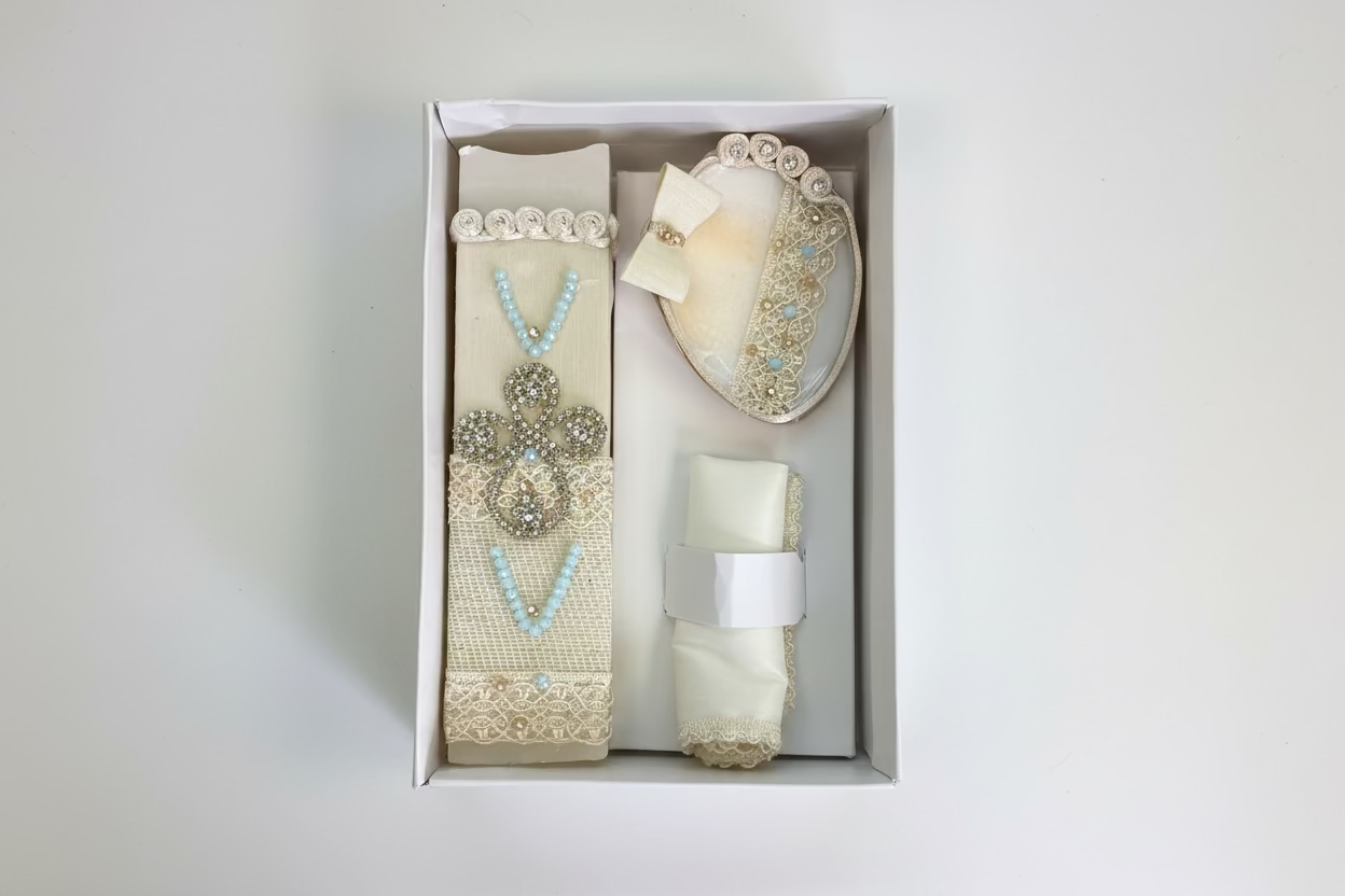 3 piece Cross Baptism Candle Set for boys in ivory and blue style MAXIMILIANO